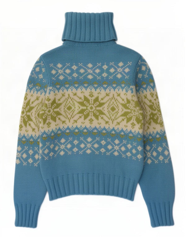 Pulover pentru femei Benetton cu gât rulat UK 8 Small Blue Fair Isle