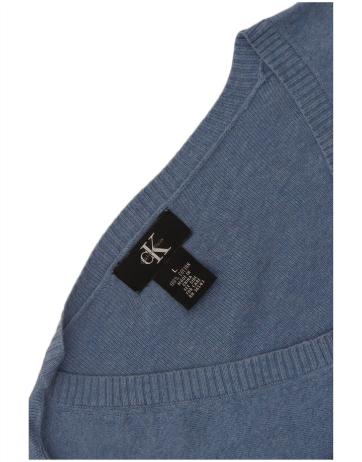 Pulover Calvin Klein pentru bărbați cu decolteu în V, mare, albastru, bumbac