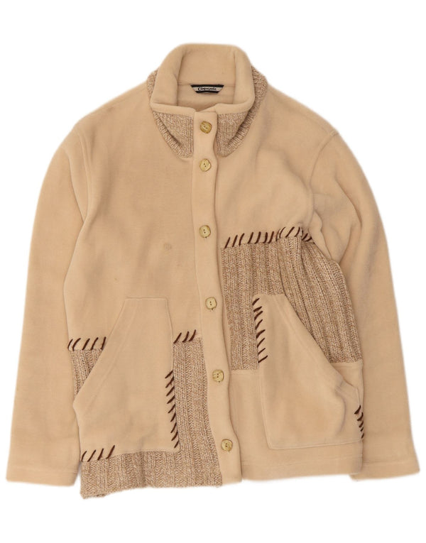 Jachetă din lână supradimensionată vintage pentru femei UK 10 Small Beige Colorblock