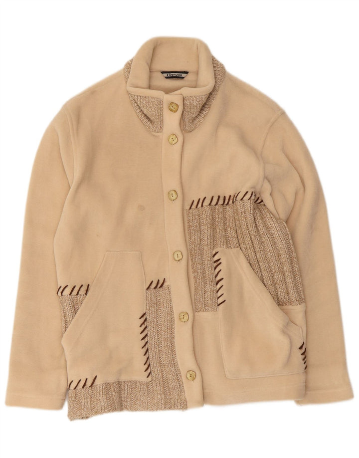 Jachetă din lână supradimensionată vintage pentru femei UK 10 Small Beige Colorblock