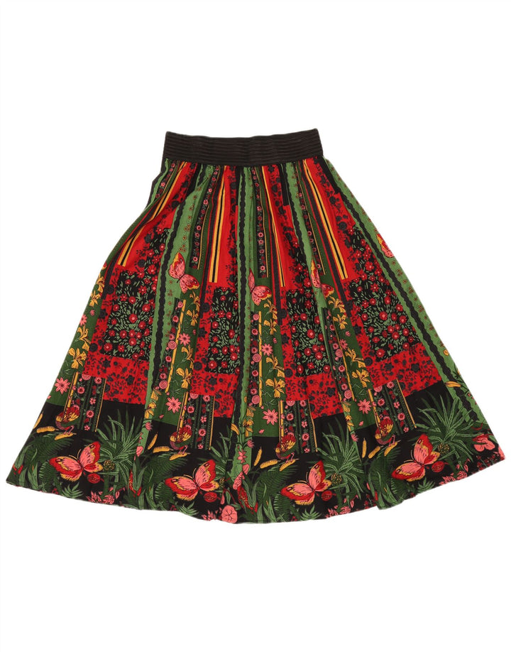 Fustă A-Line pentru femei VINTAGE cu talie înaltă W24 XS bumbac floral multicolor