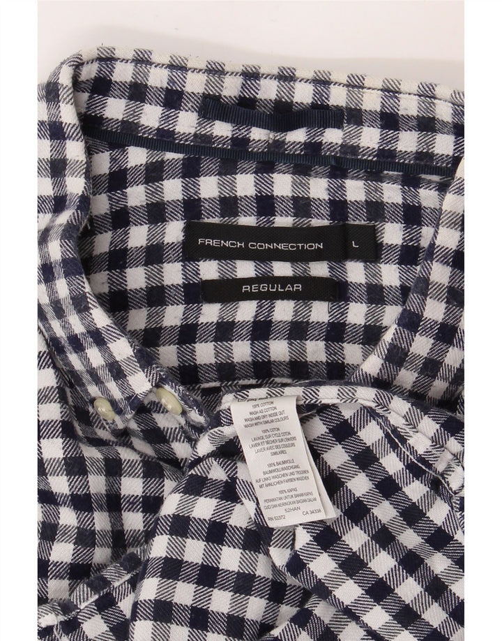 FRENCH CONNECTION Cămașă obișnuită de flanel pentru bărbați, mare, albastru, vichy