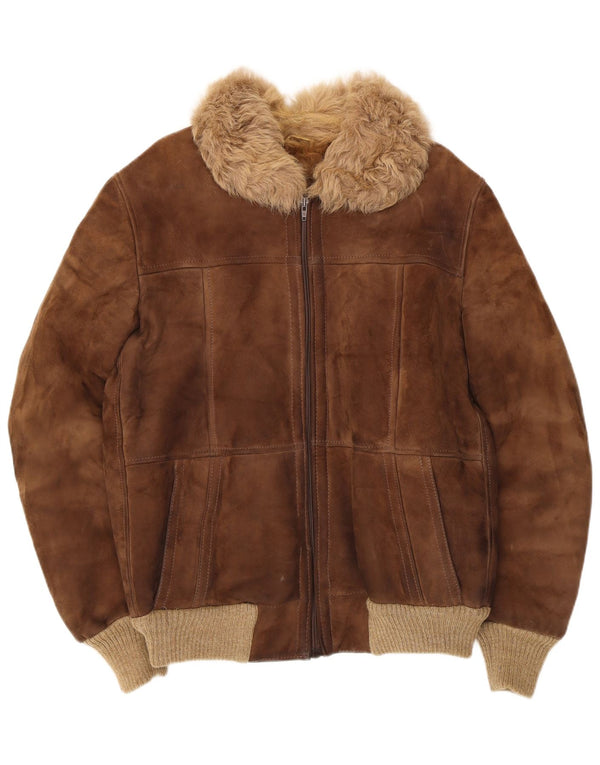 Jachetă vintage pentru bărbați din shearling IT 54 2XL din piele maro