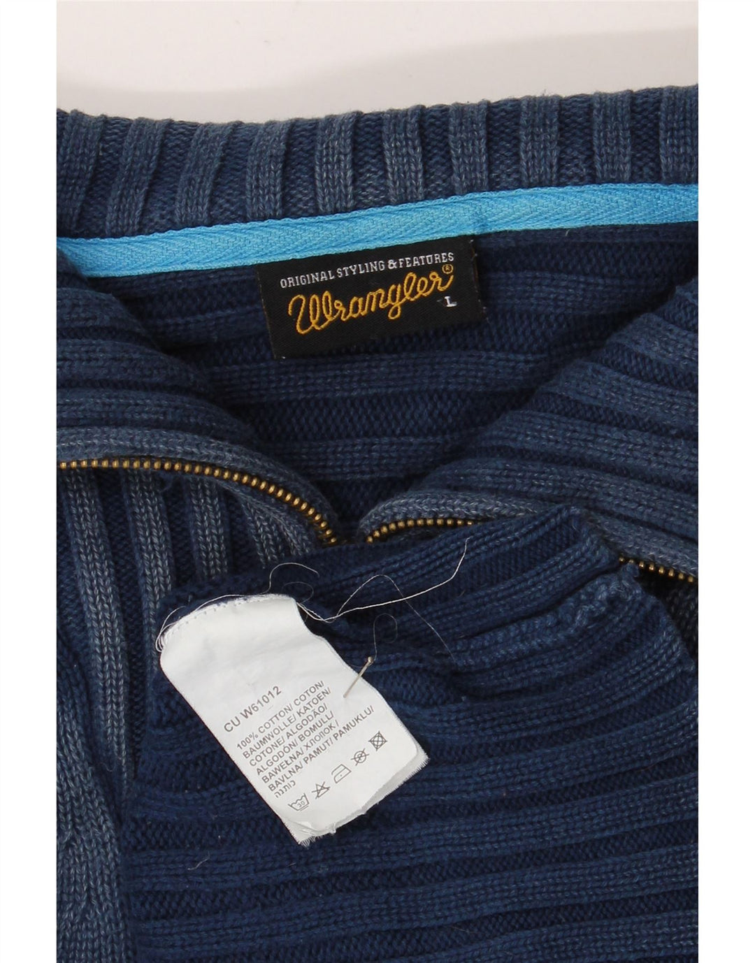 Pulover pentru bărbați Wrangler, cu fermoar, cu gât, bumbac mare, albastru