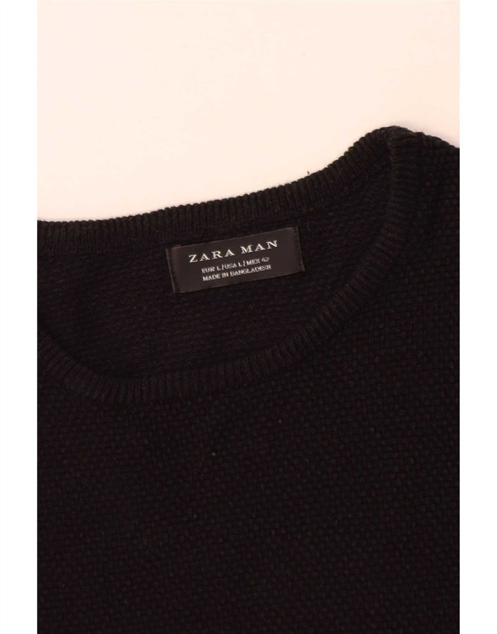Pulover pentru bărbați Zara, cu gât turnut, mare, negru, bumbac