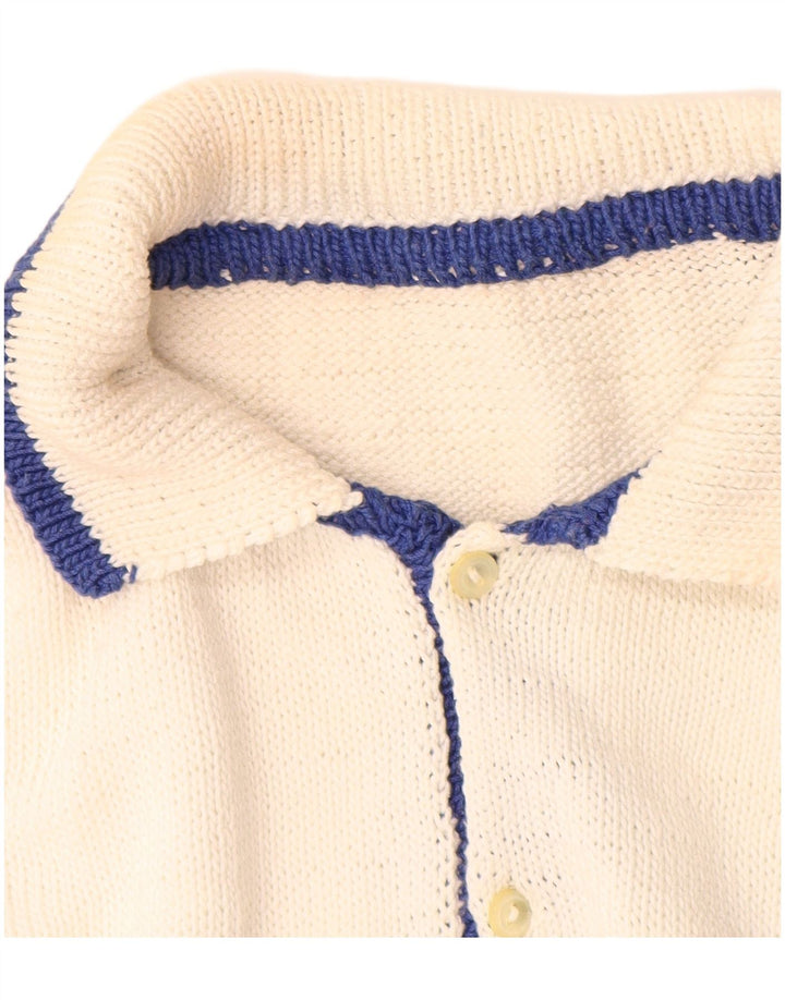 Pulover vintage pentru bărbați cu gât polo, alb mediu, geometric