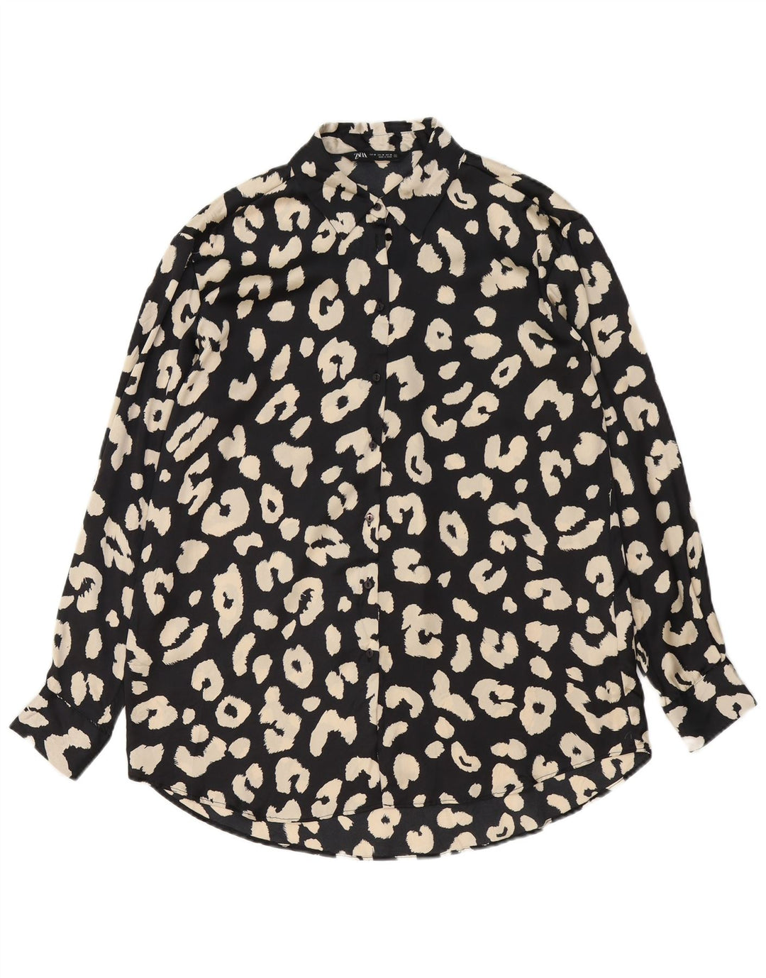 Bluză cămașă pentru femei Zara UK 14 Medium Black Animal Print Poliester