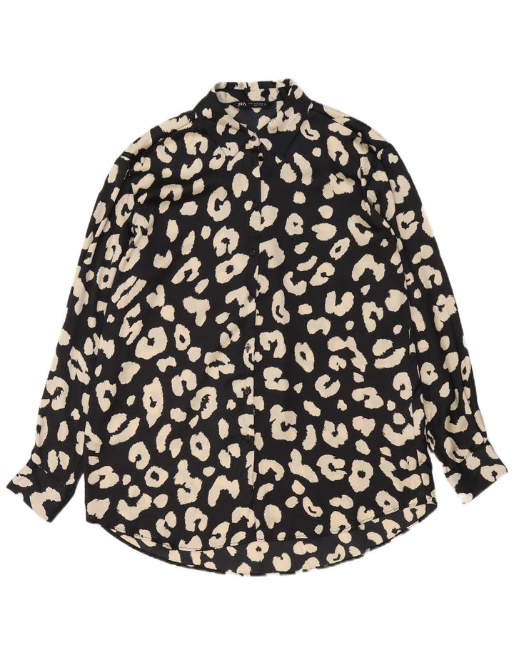 Bluză cămașă pentru femei Zara UK 14 Medium Black Animal Print Poliester