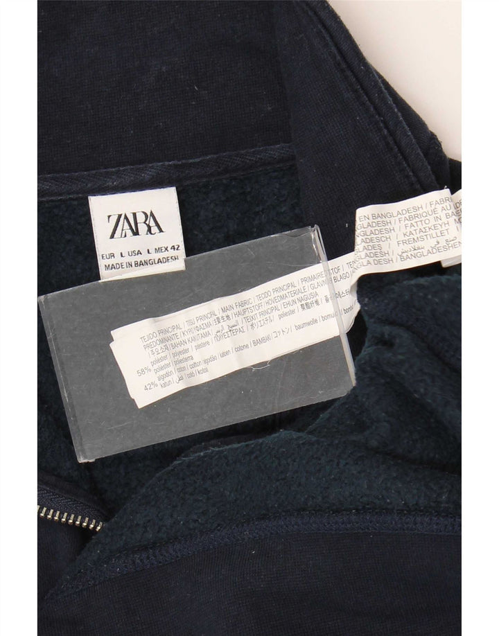 Pulover pentru bărbați Zara, cu fermoar, cu gât, poliester mare, albastru