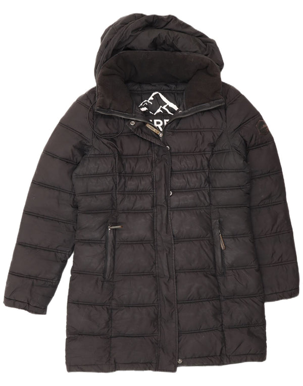 Palton căptușit cu glugă Superdry pentru femei UK 12 Poliester mediu negru