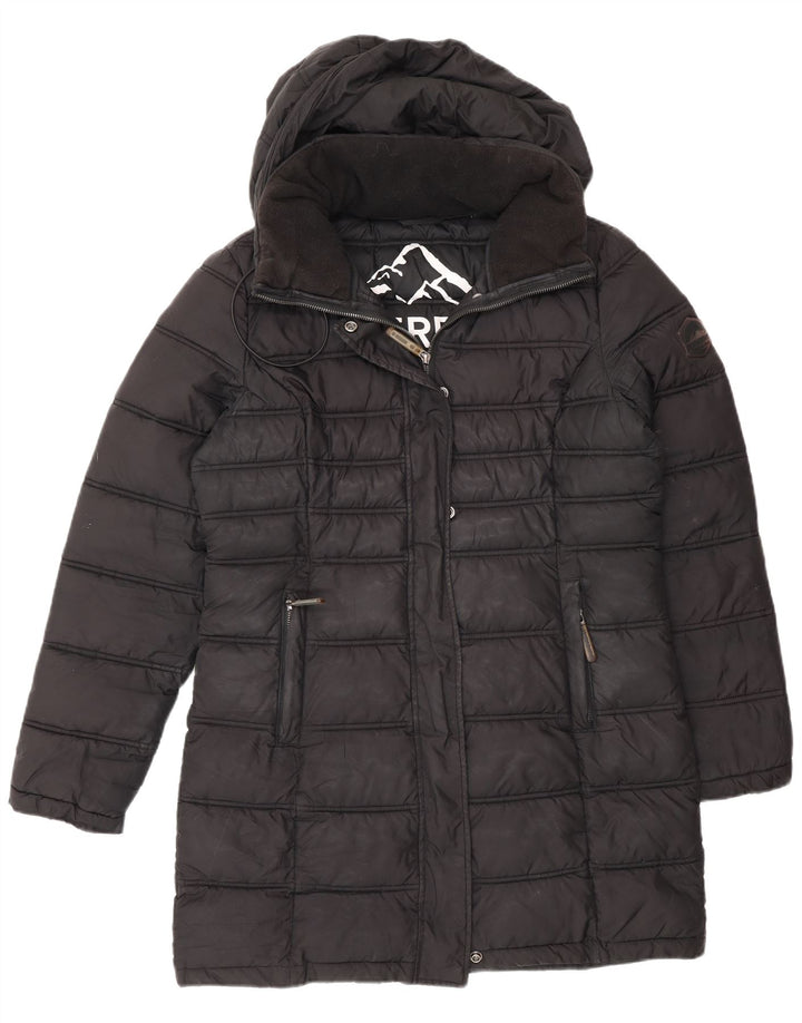 Palton căptușit cu glugă Superdry pentru femei UK 12 Poliester mediu negru
