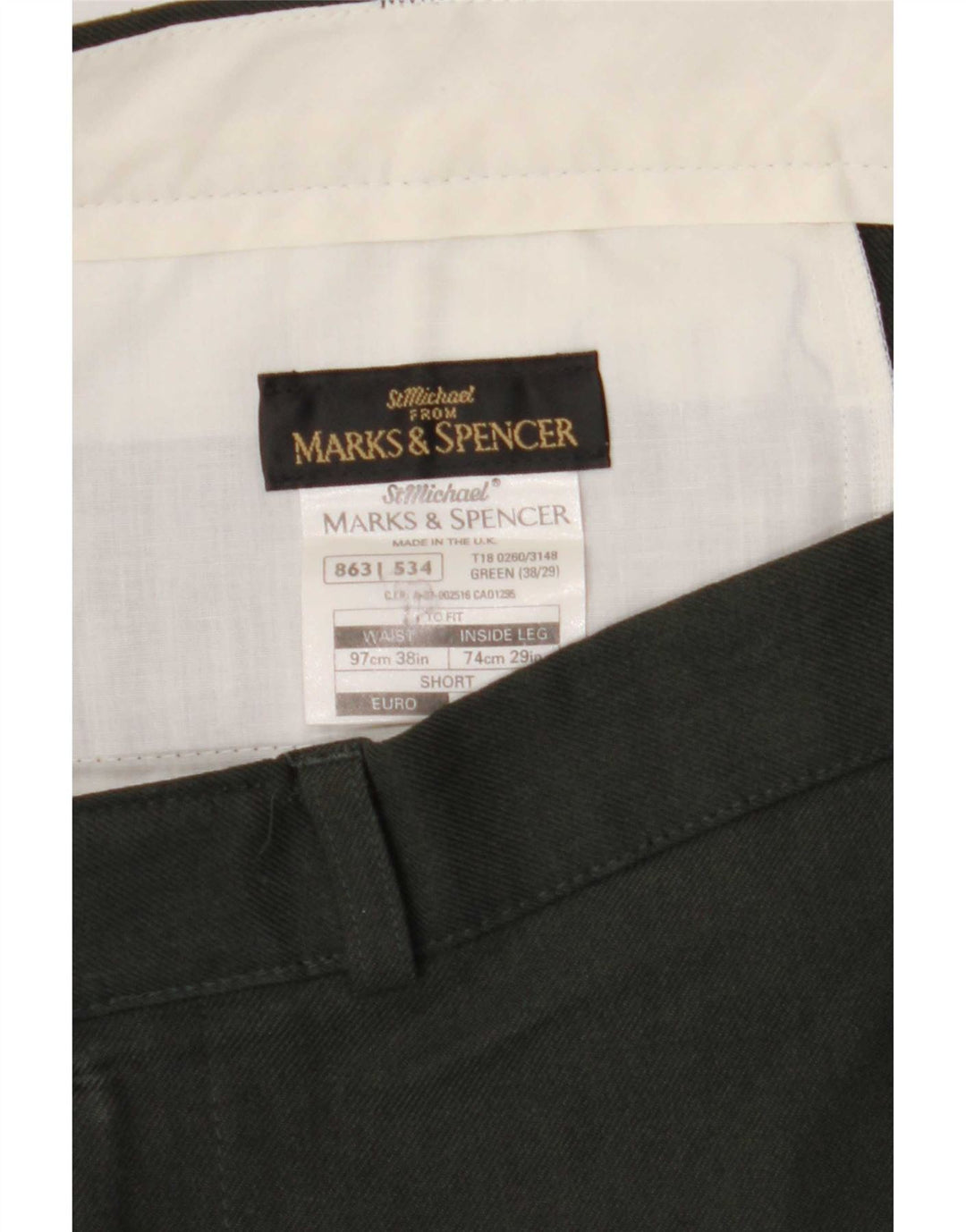 Pantaloni chino drepți pentru bărbați Marks & Spencer L38 L29 Poliester verde