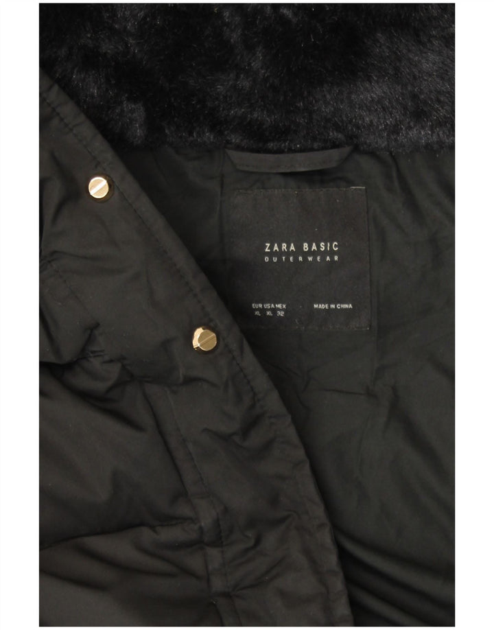 Palton căptușit cu glugă pentru femei ZARA UK 18 XL Negru