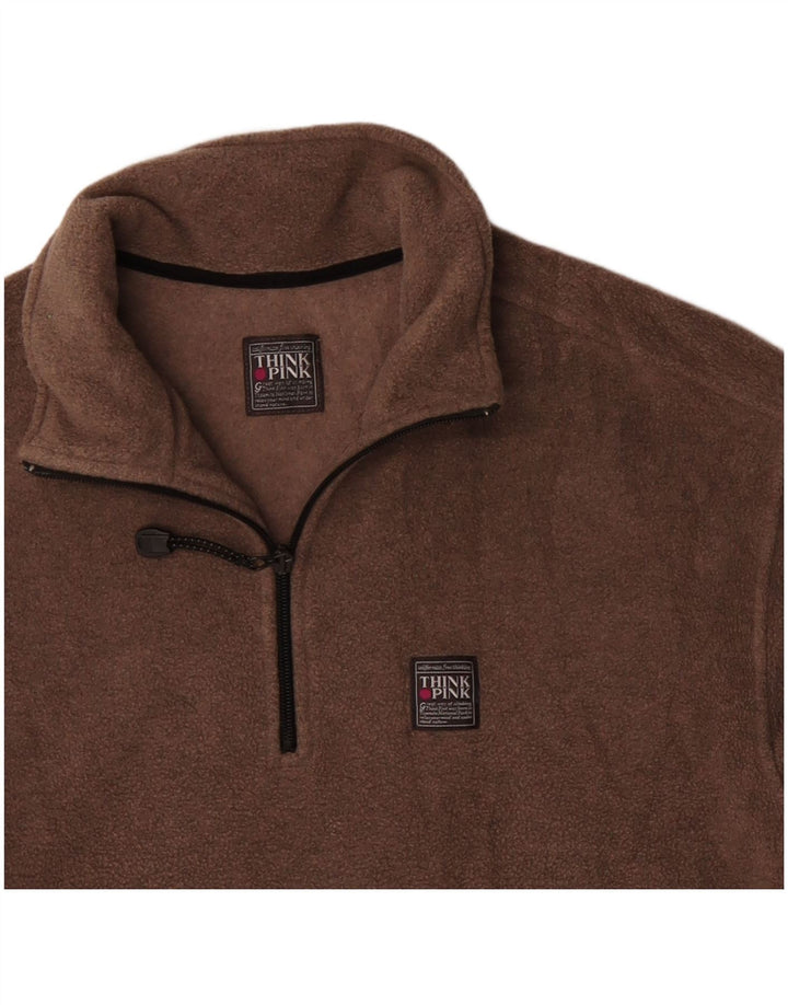 Pulover din lână pentru femei Think Pink, cu fermoar și gât, UK 14 Poliester maro mediu