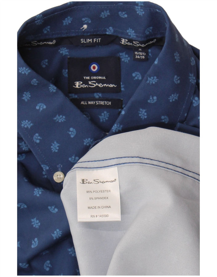Cămașă pentru bărbați Ben Sherman Slim Fit Mărimea 15 1/2 Poliester Floral Albastru Mediu