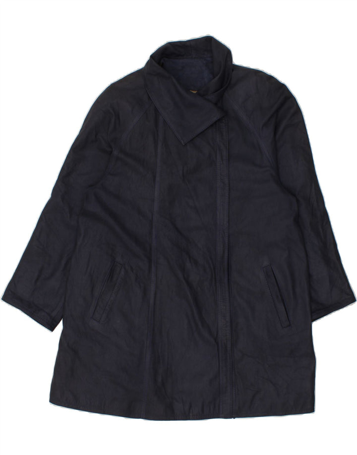 VINTAGE Womens Leather Coat UK 16 Large Navy Blue Vintage Vintage and Second-Hand Vintage from Messina Hembry 
