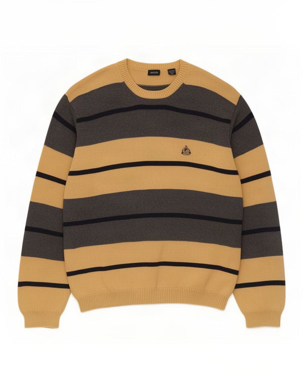 Izod Mens Boat Neck Jumper Sweater 2XL Beige Striped Cotton
