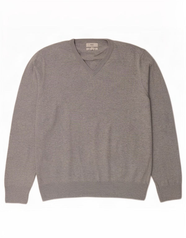 Pulover pentru femei Marks & Spencer, cu decolteu în V, UK 18 XL, bumbac cu pete gri