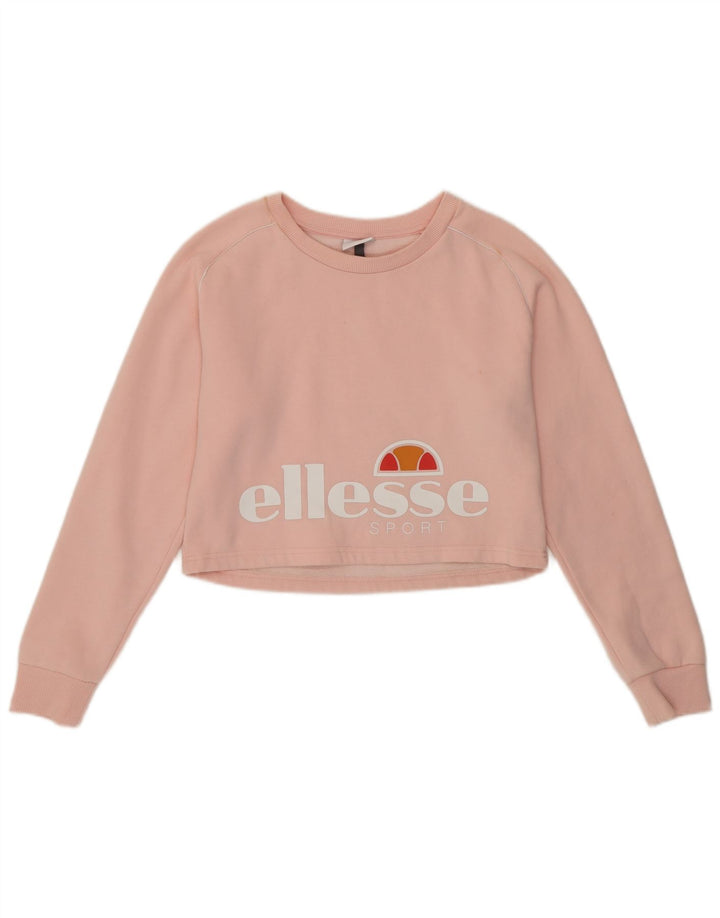 ELLESSE Womens Crop Graphic Sweatshirt Jumper UK 12 Medium Pink Vintage Ellesse and Second-Hand Ellesse from Messina Hembry 