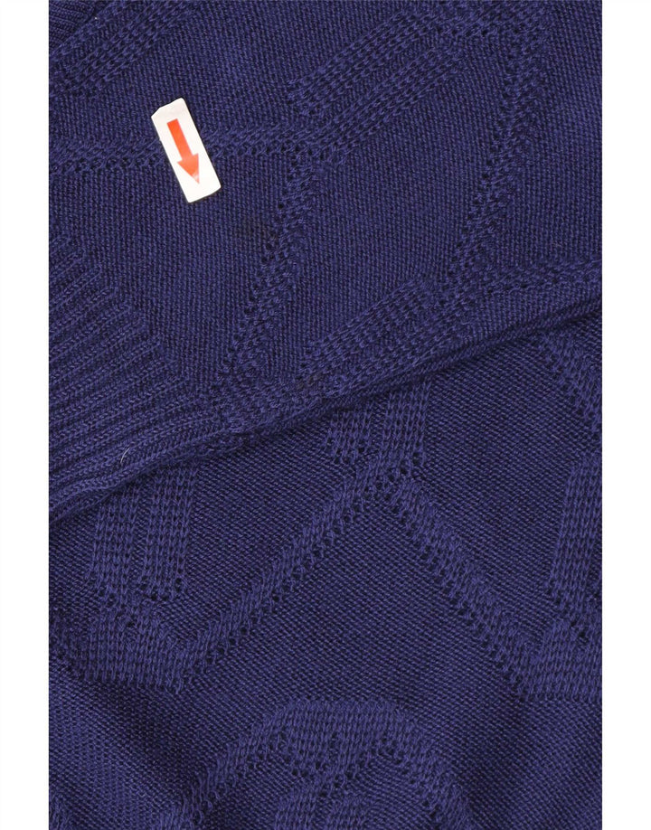 Pulover Cardigan Vintage pentru Femei EU 38/40 Medium Blue Chevron Poliacrilic