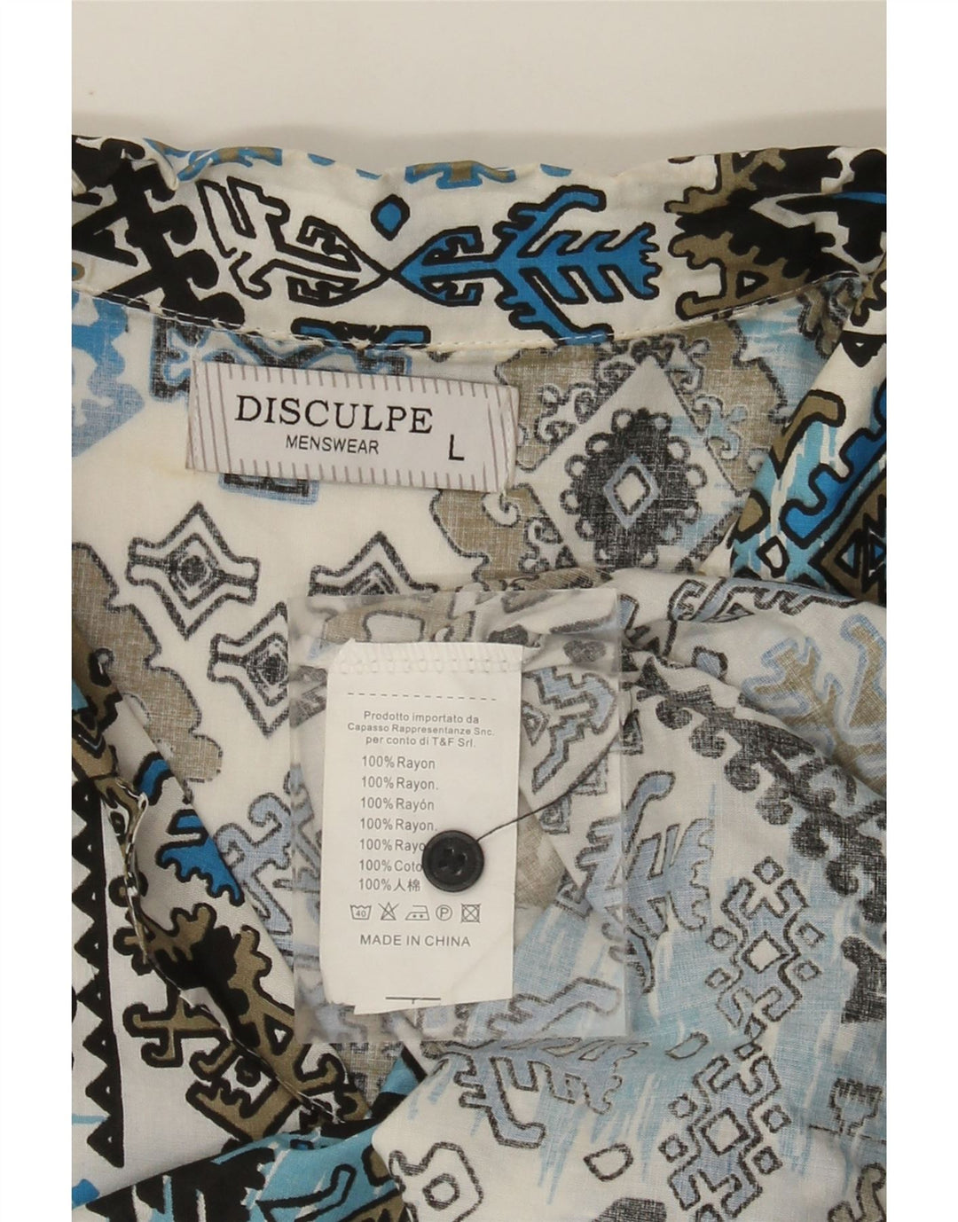 Cămașă vintage pentru bărbați cu mânecă scurtă, mare, albastru Ikat Rayon