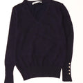 Pulover cu decolteu în V ZARA pentru femei UK 12 Medium Bleumarin