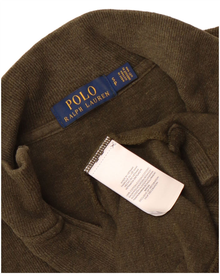 Pulover Polo Ralph Lauren pentru bărbați, cu fermoar, cu gât, bumbac mic kaki