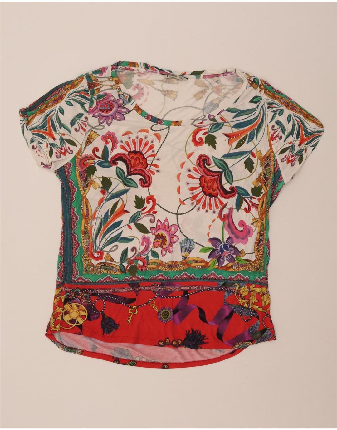 DESIGUAL Tricou grafic pentru femei Top UK 20 2XL Multicolor Floral Viscose