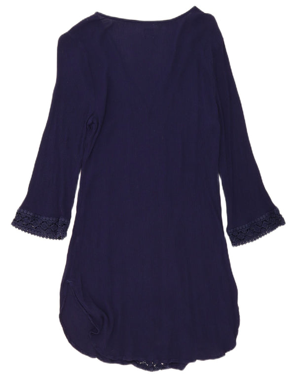 John Lewis Womens 3/4 Sleeve A-Line Dress UK 10 Small Navy Blue Viscose