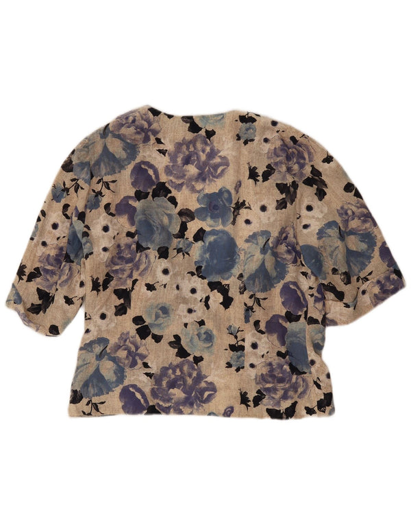Cardigan Vintage pentru femei cu mâneci jumătate IT 48 XL mătase florală bej