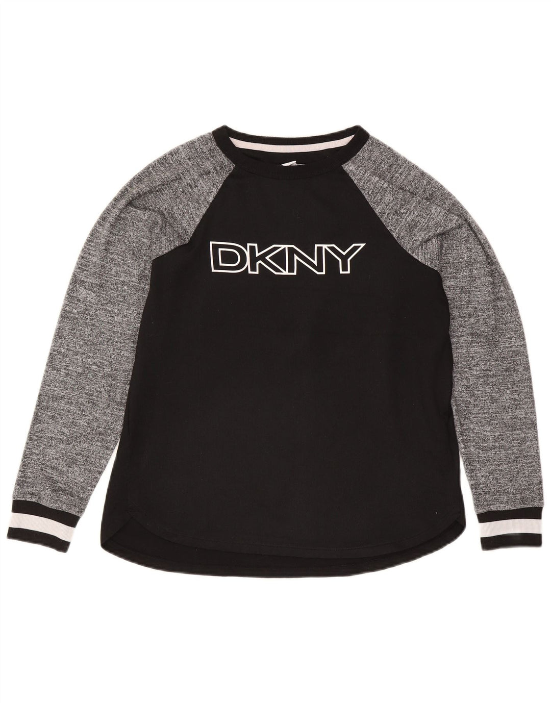 Dkny Top grafic pentru femei cu mânecă lungă UK 10, mic, negru, poliester color bloc