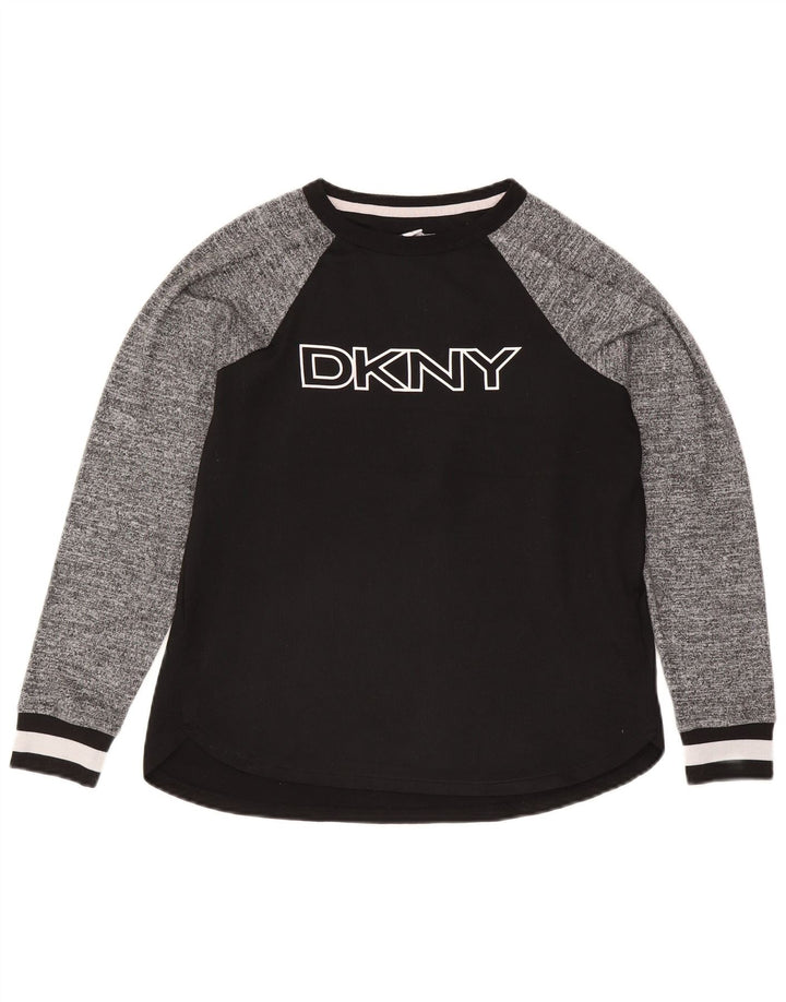 Dkny Top grafic pentru femei cu mânecă lungă UK 10, mic, negru, poliester color bloc