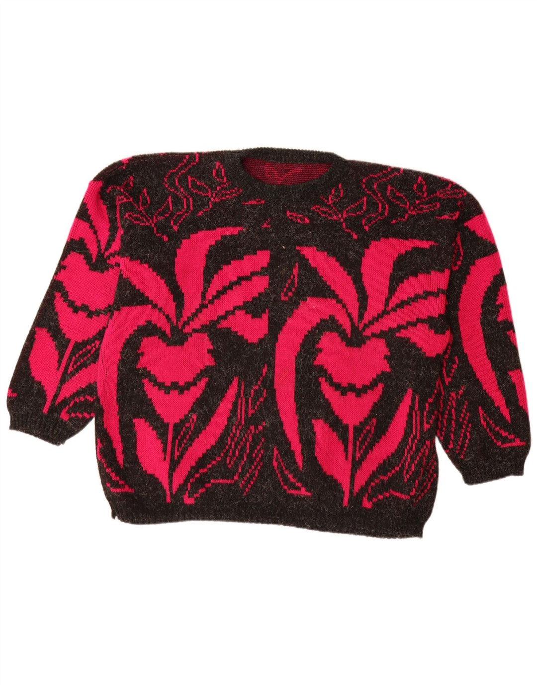 Pulover VINTAGE pentru femei cu gât de barcă UK 20 2XL Negru Floral Acrilic