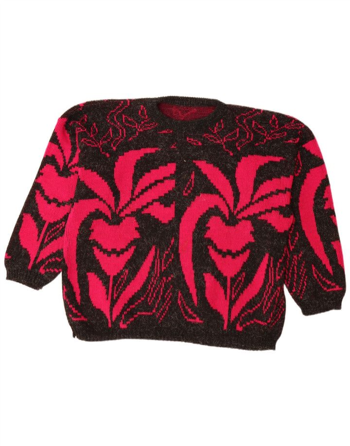 Pulover VINTAGE pentru femei cu gât de barcă UK 20 2XL Negru Floral Acrilic