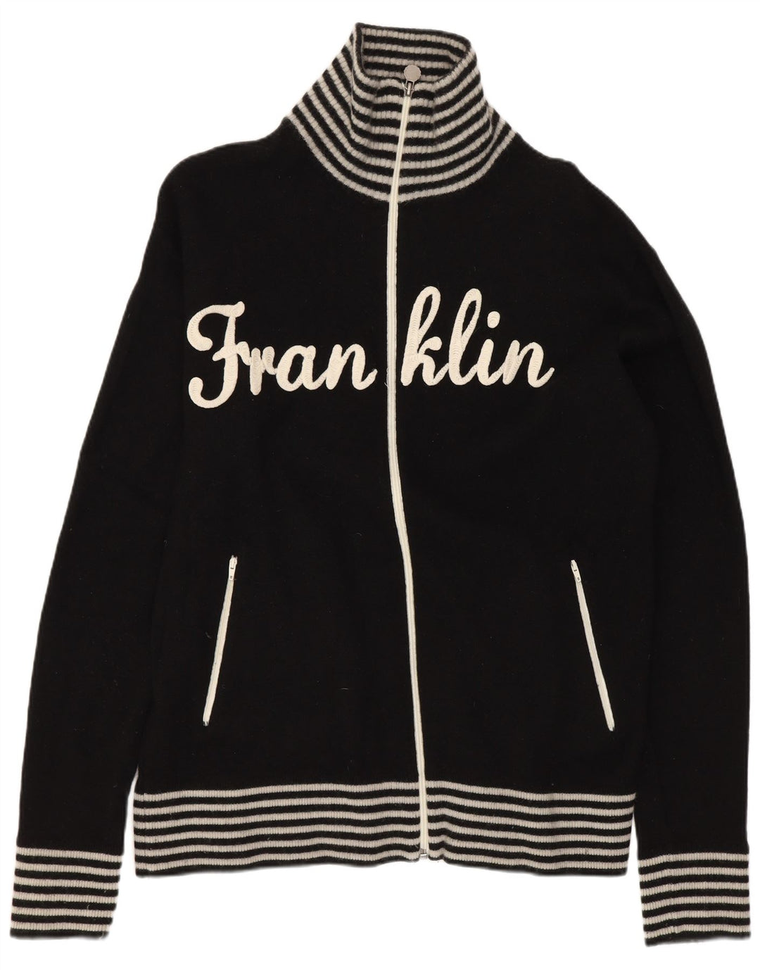 Pulover cardigan grafic pentru bărbați Franklin & Marshall, lână mare cu dungi negre