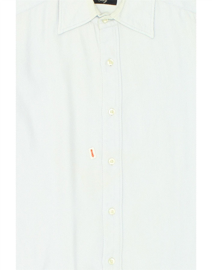 FAY Mens Shirt UK 42 16 1/2 Large Blue Herringbone Cotton Vintage Fay and Second-Hand Fay from Messina Hembry 