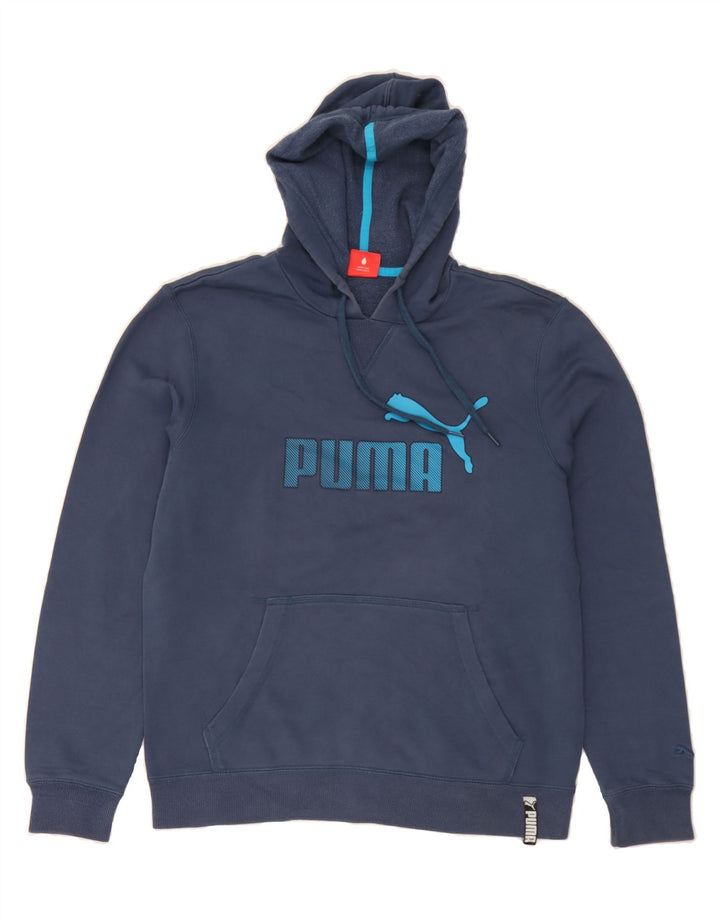 PUMA Mens Graphic Hoodie Jumper Medium Navy Blue Vintage Puma and Second-Hand Puma from Messina Hembry 