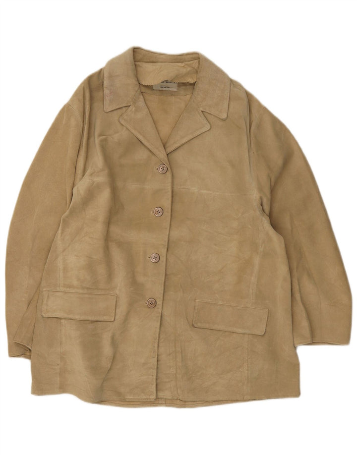Massimo Rebecchi Jachetă Blazer de piele intoarsa cu 4 nasturi pentru femei UK 14 Bej mediu