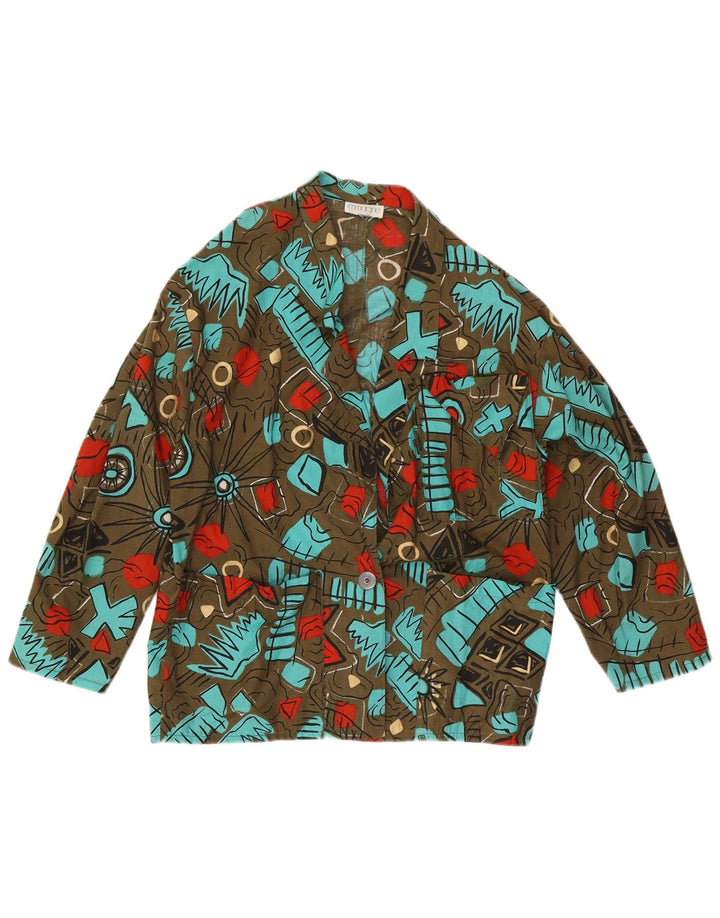Jachetă vintage pentru femei cu model abstract cu 1 nasture, UK 14, kaki mare