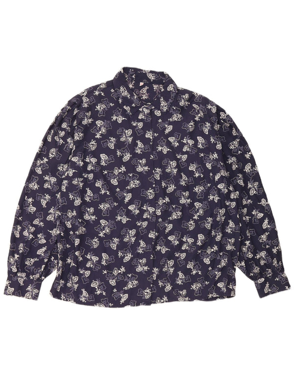 Bluză cămașă Vintage pentru femei IT 48 XL Bleumarin Floral Viscoză