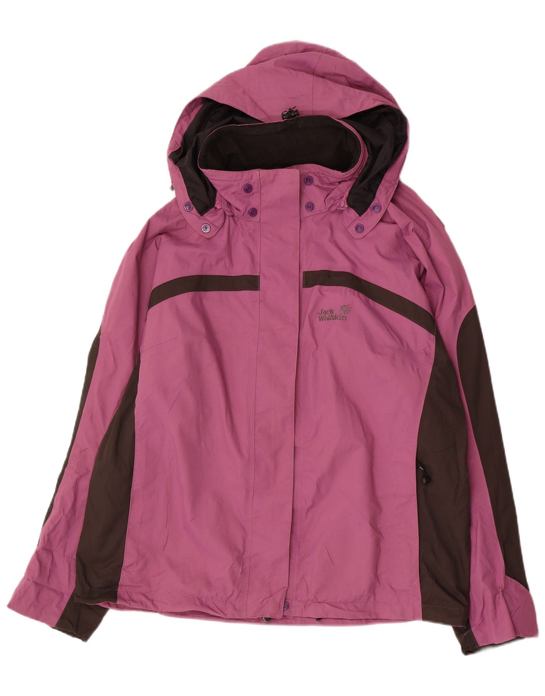 JACK WOLFSKIN Jachetă de ploaie cu grafică pentru femei Marea Britanie 22/24 2XL Violet Colorblock