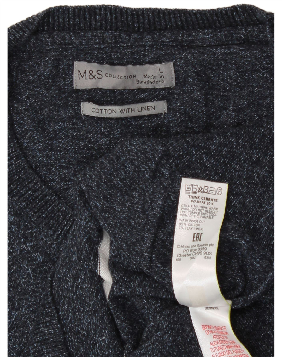Pulover pentru bărbați Marks & Spencer cu gât roșu, mare, bleumarin, cu dungi