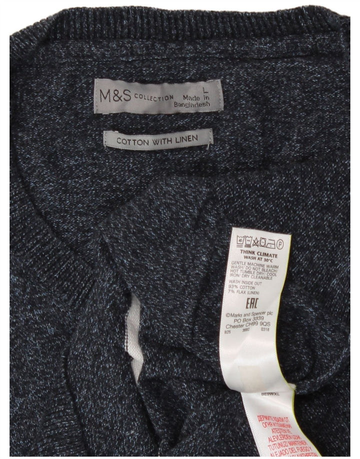 Pulover pentru bărbați Marks & Spencer cu gât roșu, mare, bleumarin, cu dungi