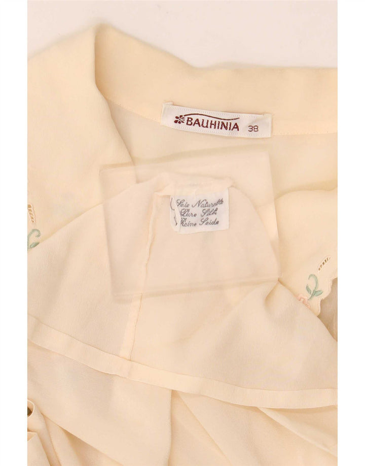 Bluză Vintage Cămașă Femei EU 38 Medium Alb Murat Floral Mătase