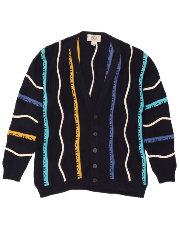Cardigan Vintage pentru bărbați, bumbac cu dungi, albastru marin mediu