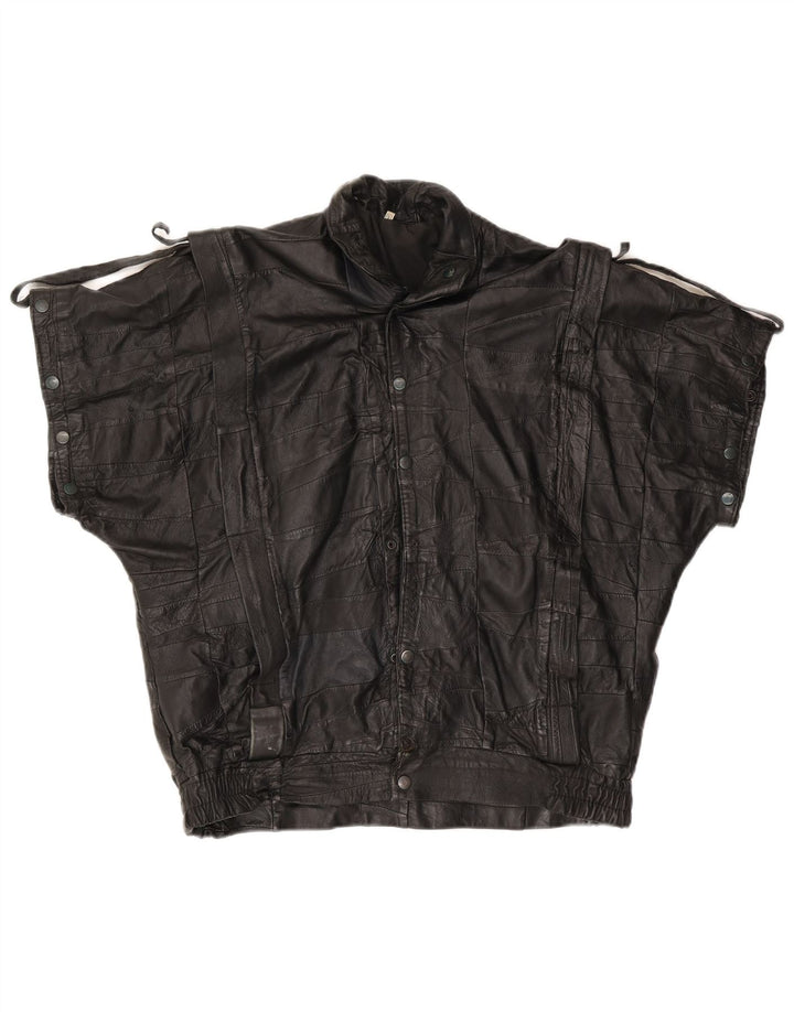 Jachetă din piele vintage pentru bărbați cu mânecă scurtă UK 40 Large Black