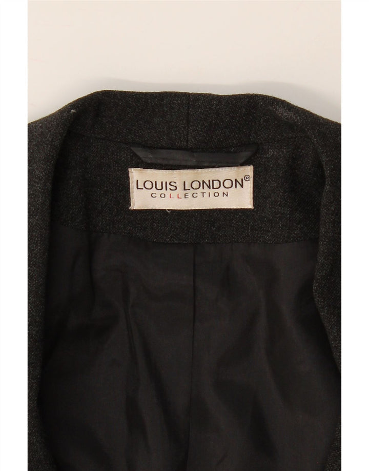 LOUIS LONDON Womens 1 Button Blazer Jacket UK 14 Medium Grey Vintage Louis London and Second-Hand Louis London from Messina Hembry 
