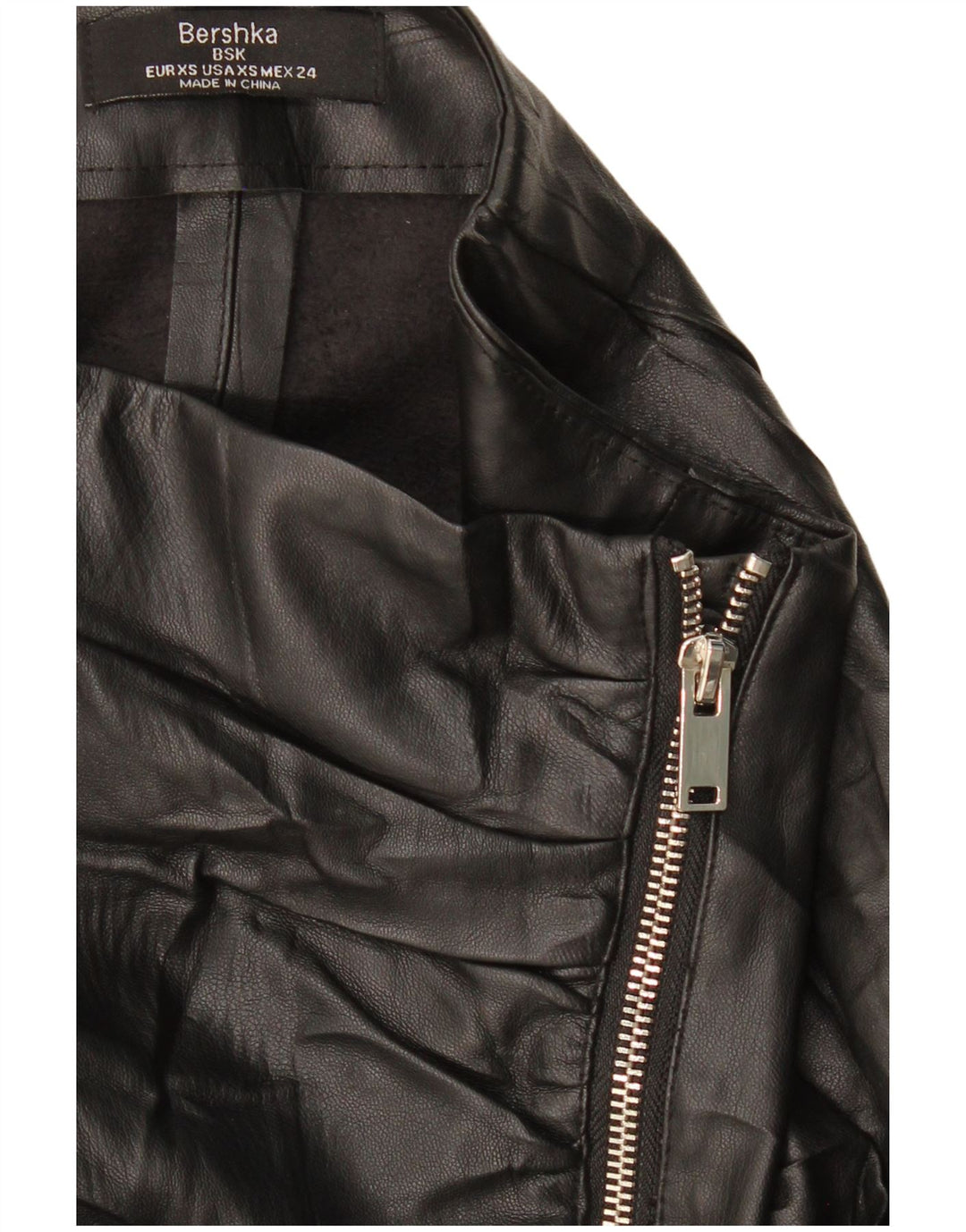 Mini fustă de piele pentru femei BERSHKA XS W24 Negru