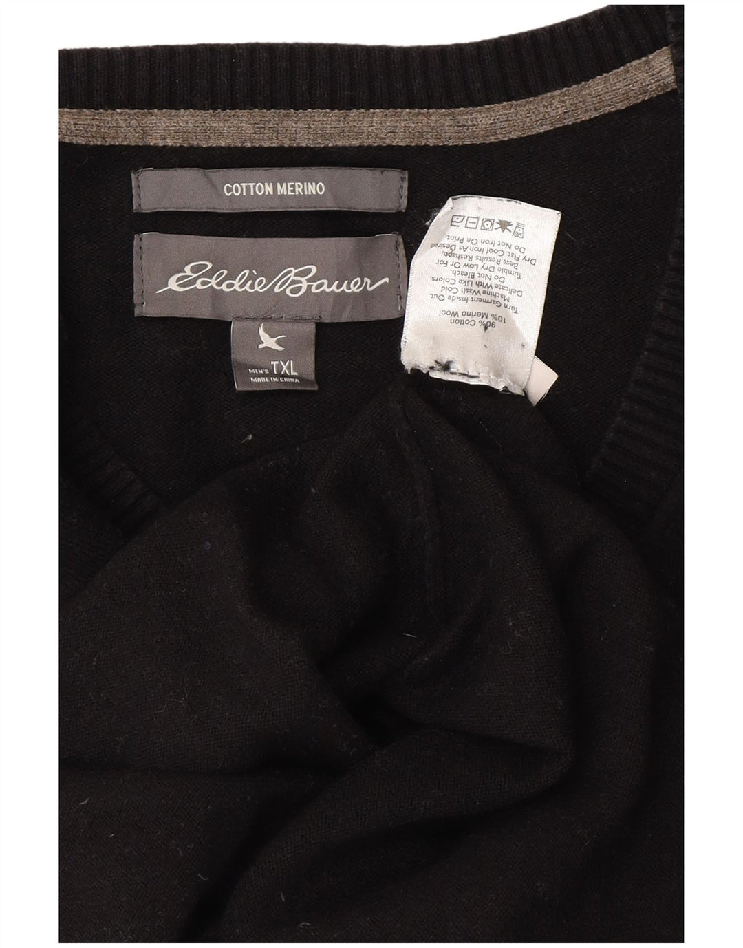 Pulover cu decolteu în V pentru bărbați Eddie Bauer, bumbac negru XL