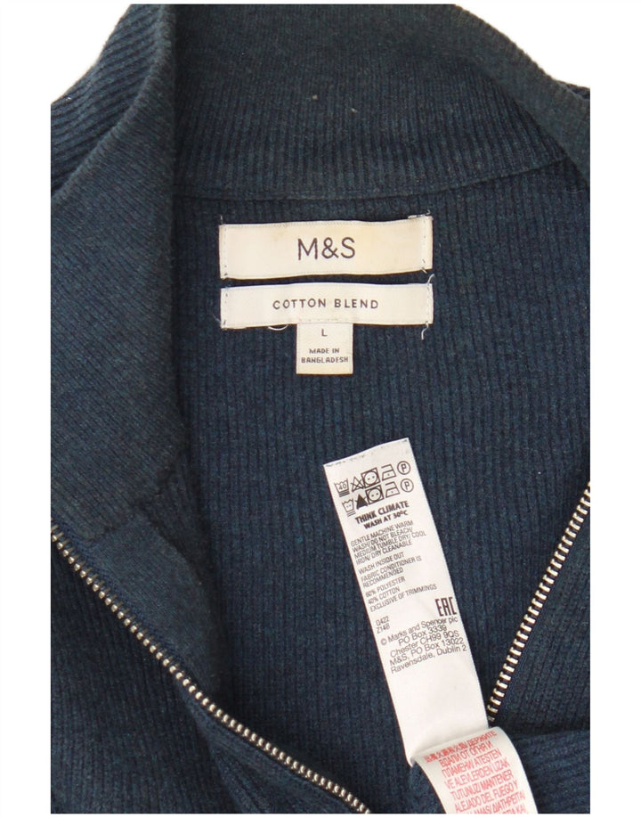 Pulover pentru bărbați Marks & Spencer, cu fermoar, cu gât, mare din bumbac bleumarin